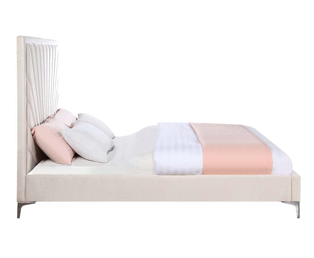 Faiz Queen Bed, Beige Velvet