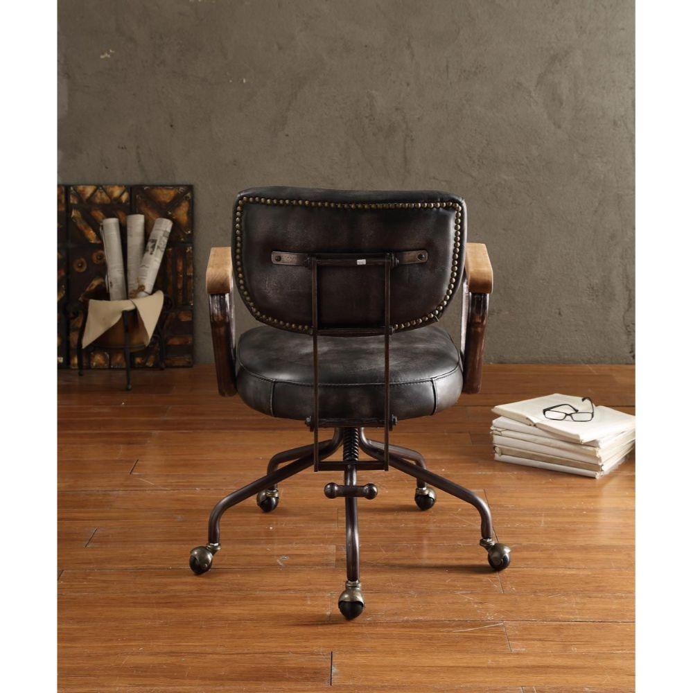 Hallie Office Chair, Vintage Black Top Grain Leather