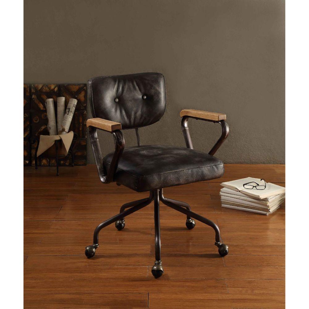 Hallie Office Chair, Vintage Black Top Grain Leather