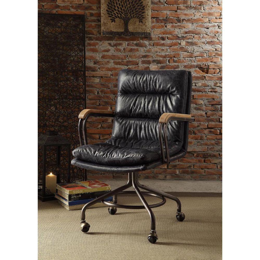 Harith Office Chair, Vintage Blue Top Grain Leather