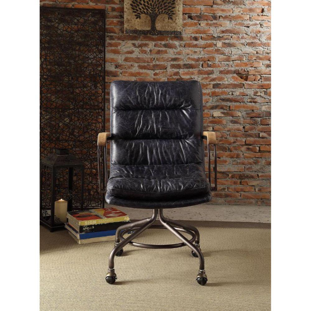 Harith Office Chair, Vintage Blue Top Grain Leather