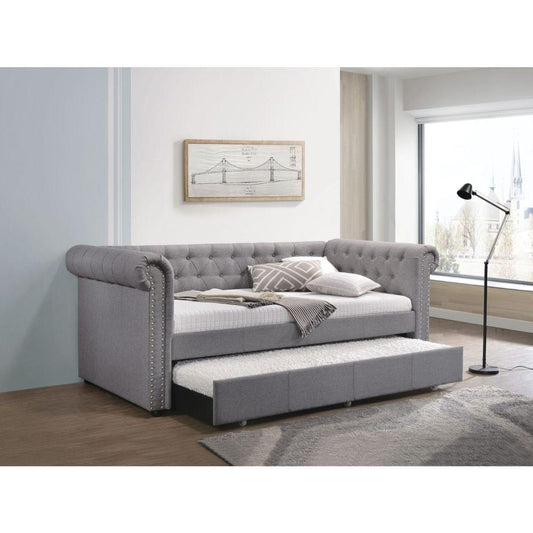 ACME  Justice Daybed & Trundle (Twin Size), Smoke Gray Fabric