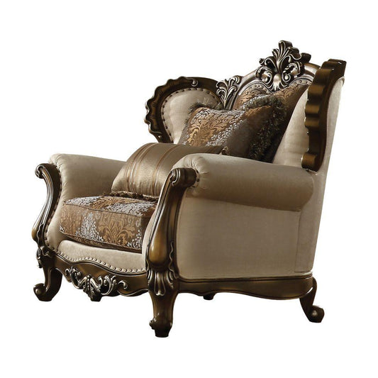 Latisha Chair w/2 Pillow, Tan, Pattern Fabric & Antique Oak