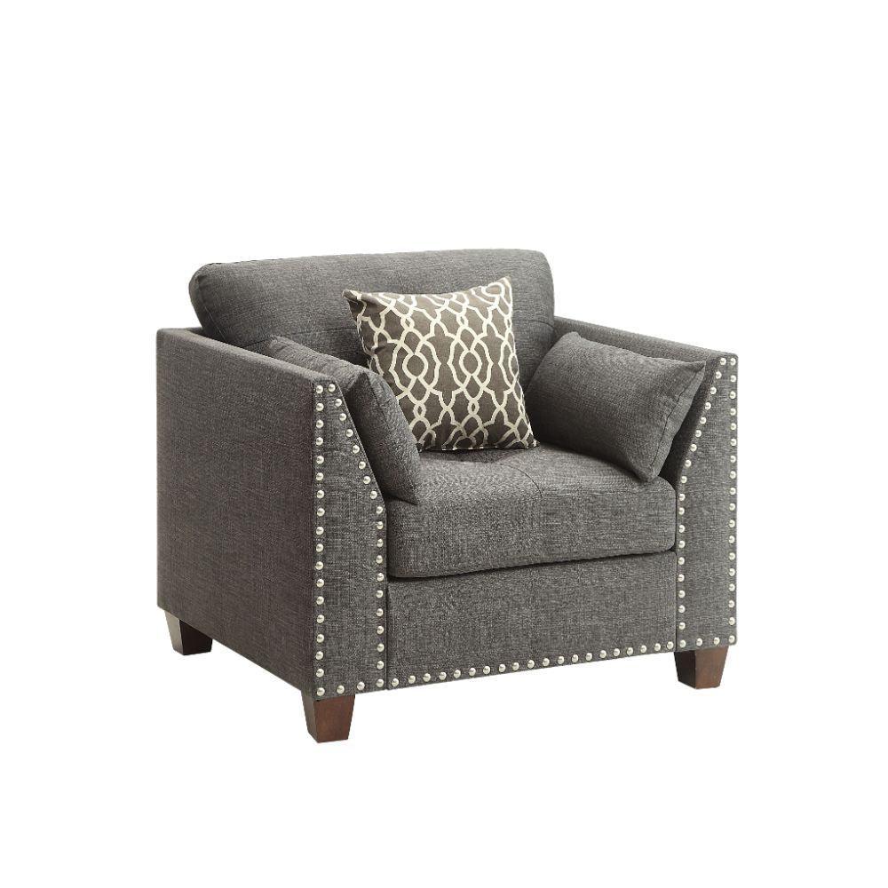 Laurissa Chair w/3 Pillows, Light Charcoal Linen