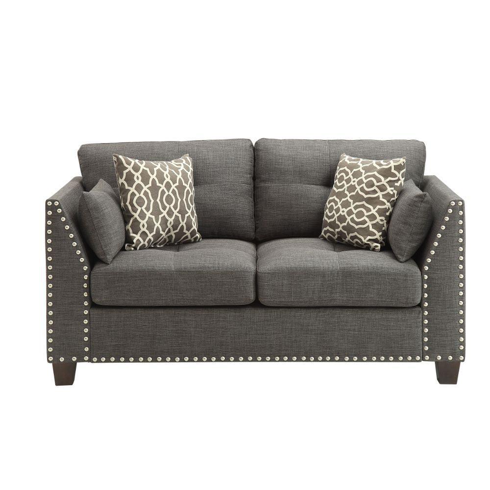 Laurissa Loveseat w/4 Pillows, Light Charcoal Linen