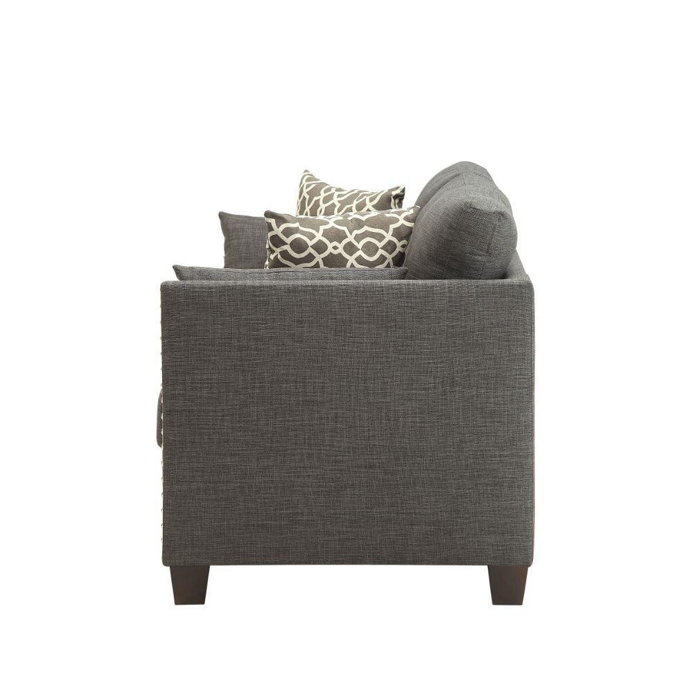Laurissa Loveseat w/4 Pillows, Light Charcoal Linen