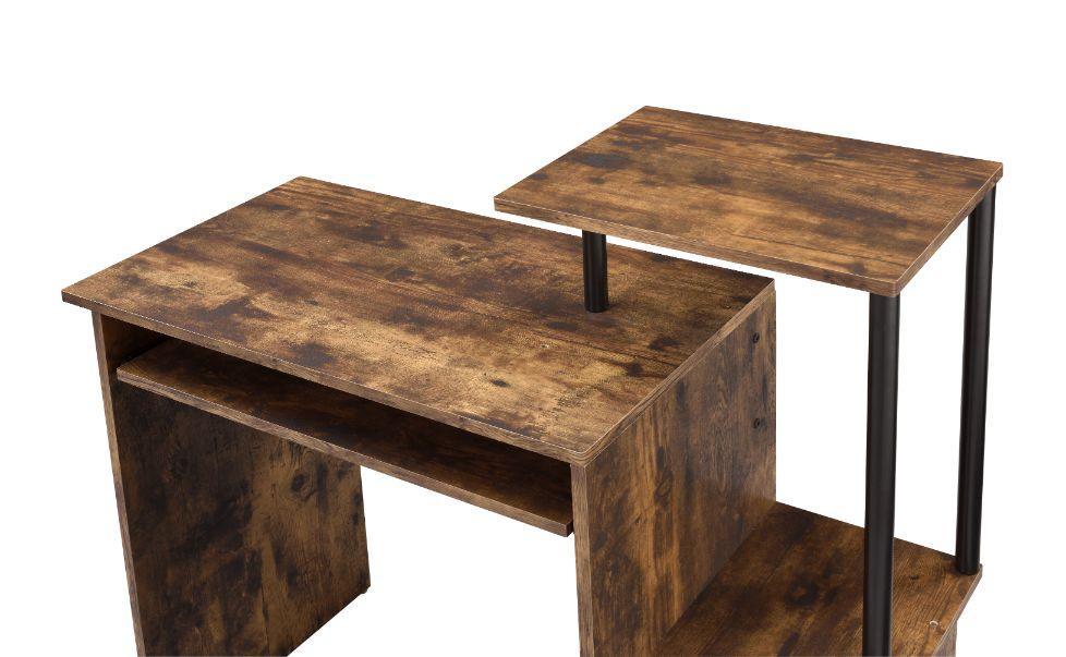 Lyphre Computer Desk, Weathered Oak & Black Finish