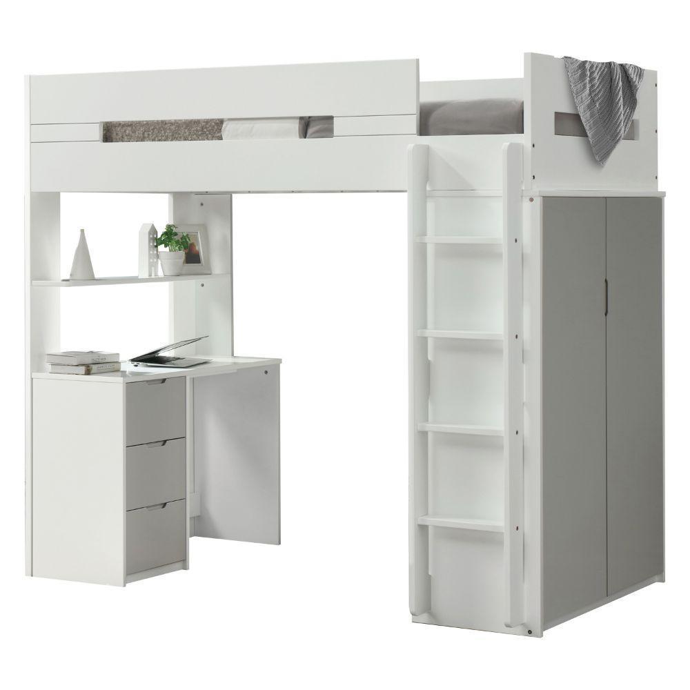 Nerice Twin Loft Bed, White & Gray