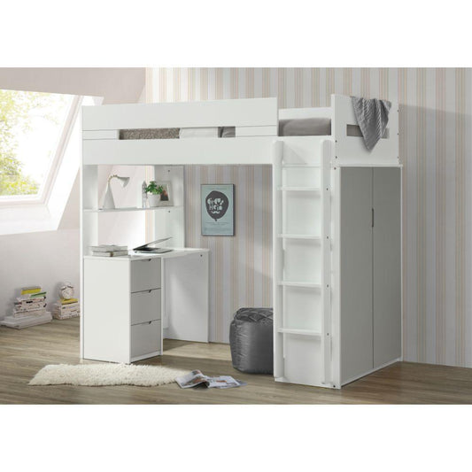 Nerice Twin Loft Bed, White & Gray