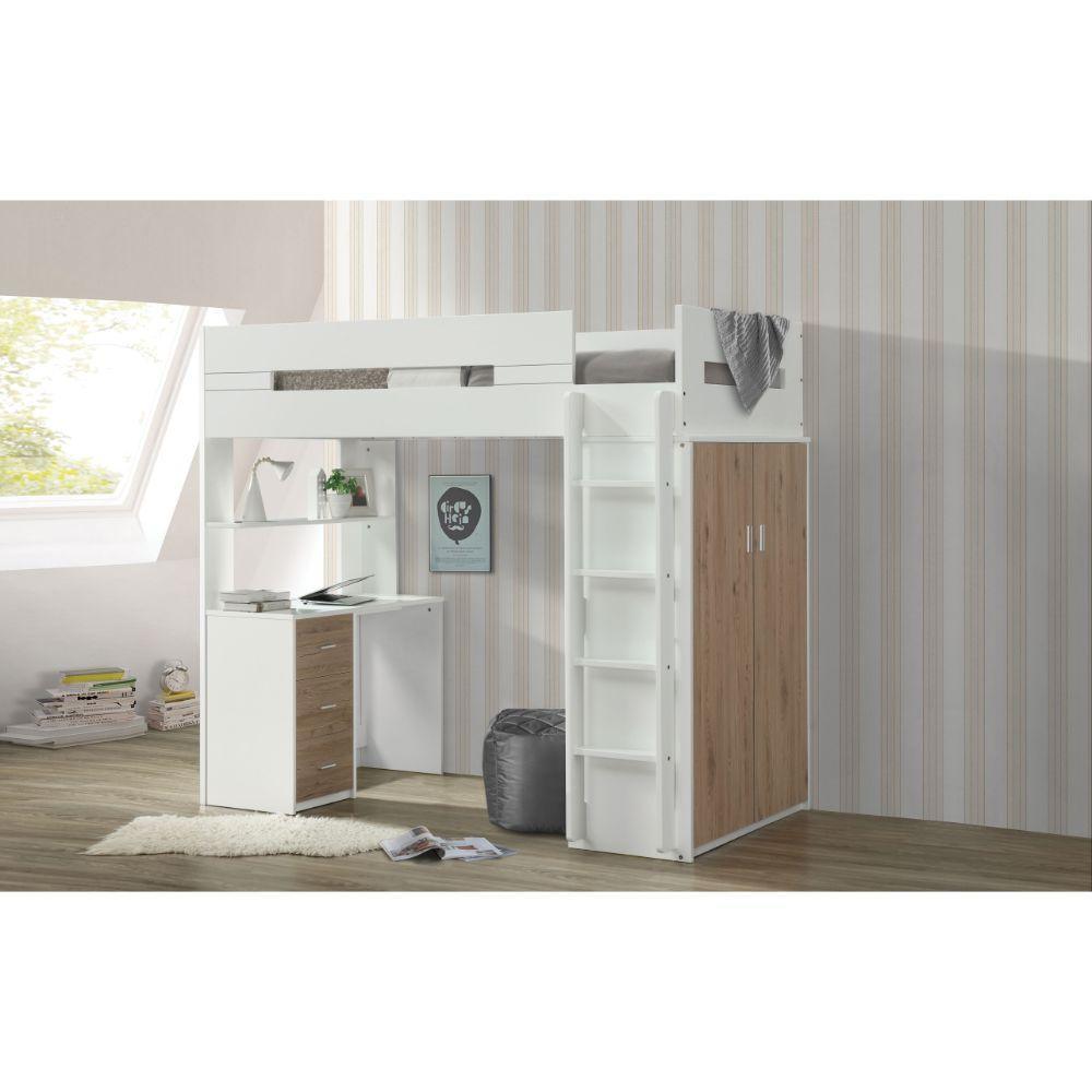 Nerice Twin Loft Bed, White & Oak