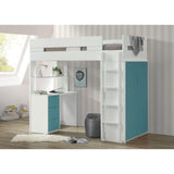 Nerice Twin Loft Bed, White & Teal