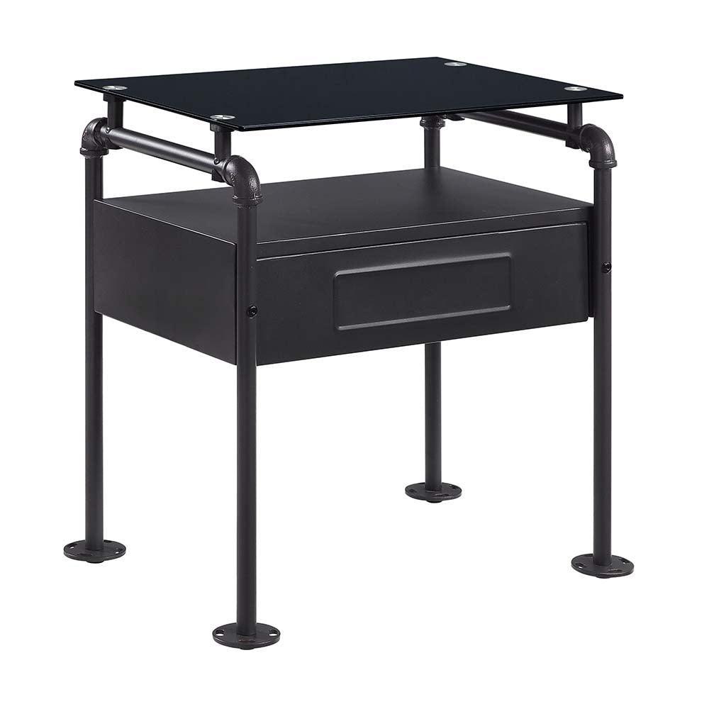 Nicipolis Nightstand, Sandy Gray & Glass