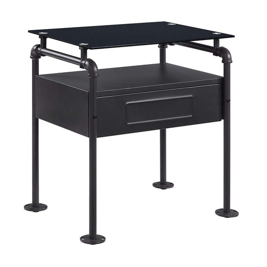 Nicipolis Nightstand, Sandy Gray & Glass