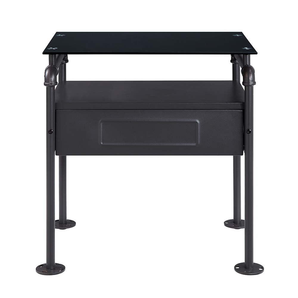 Nicipolis Nightstand, Sandy Gray & Glass