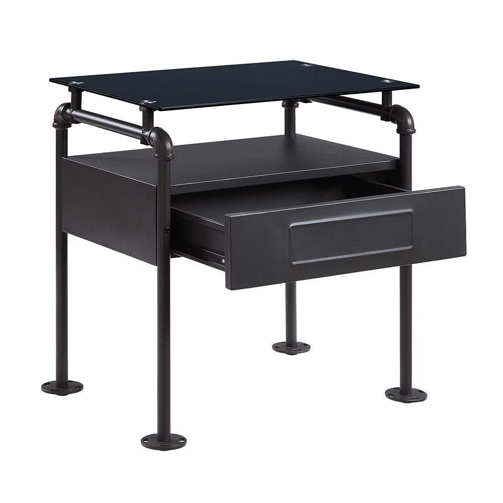 Nicipolis Nightstand, Sandy Gray & Glass