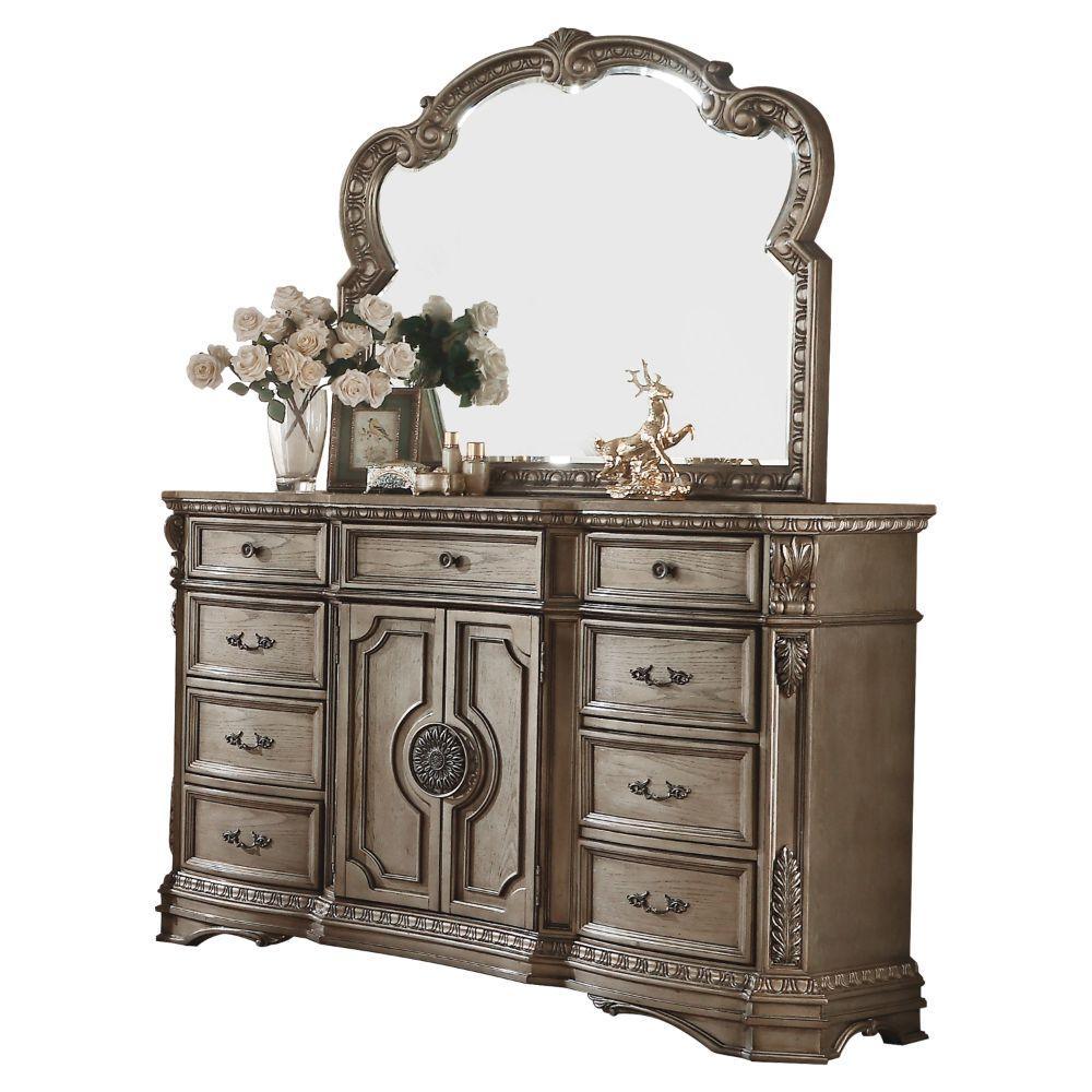 Northville Dresser w/Wooden Top, Antique Silver