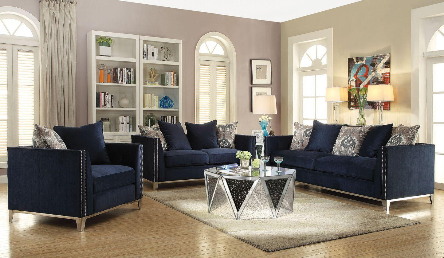 Phaedra Sofa w/5 Pillows, Blue