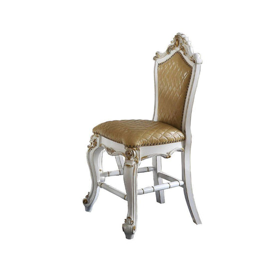 ACME Picardy Counter Height Chair (Set-2), Antique Pearl & Butterscotch PU