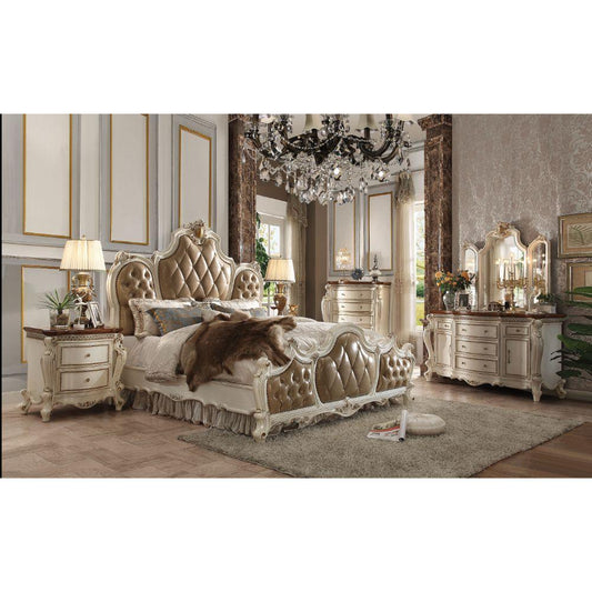 ACME Picardy Eastern King Bed, PU & Antique Pearl  26897EK