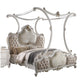 ACME Picardy Eastern King Bed w/Canopy, Fabric & Antique Pearl