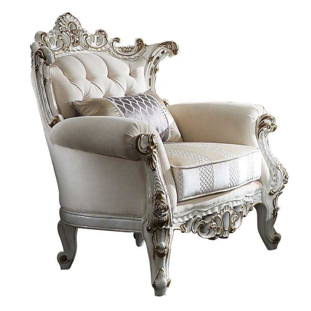 ACME Picardy II Chair w/1 Pillow, Fabric & Antique Pearl