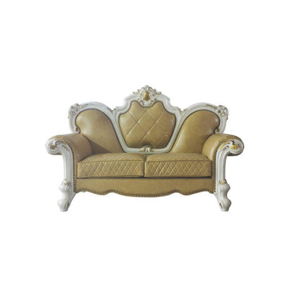 ACME Picardy Loveseat w/3 Pillows, Antique Pearl & Butterscotch PU