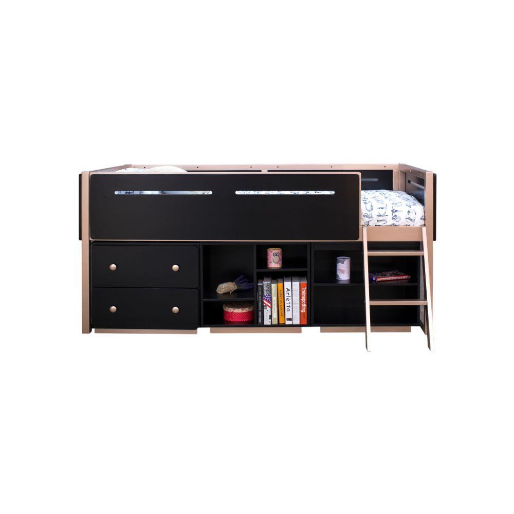 ACME Prescott Bookshelf (4 Compartments), Black & Rose-Gold