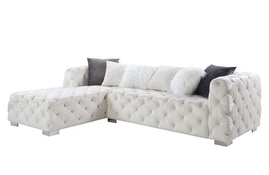 ACME Qokmis Sectional Sofa w/6 Pillows, Beige Velvet