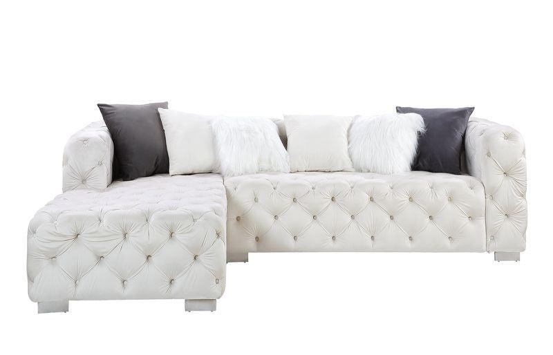 ACME Qokmis Sectional Sofa w/6 Pillows, Beige Velvet