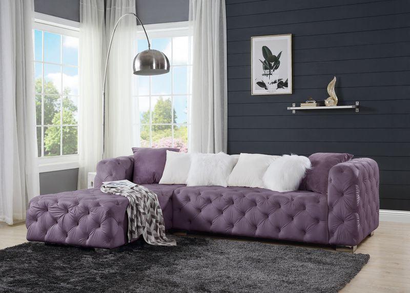 ACME Qokmis Sectional Sofa w/6 Pillows,  Purple Velvet