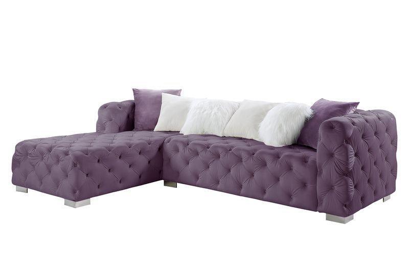 ACME Qokmis Sectional Sofa w/6 Pillows,  Purple Velvet