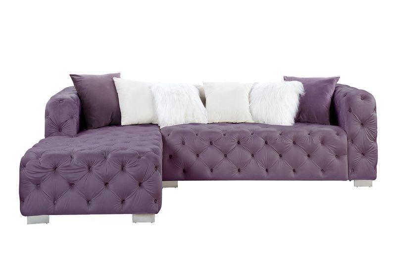 ACME Qokmis Sectional Sofa w/6 Pillows,  Purple Velvet