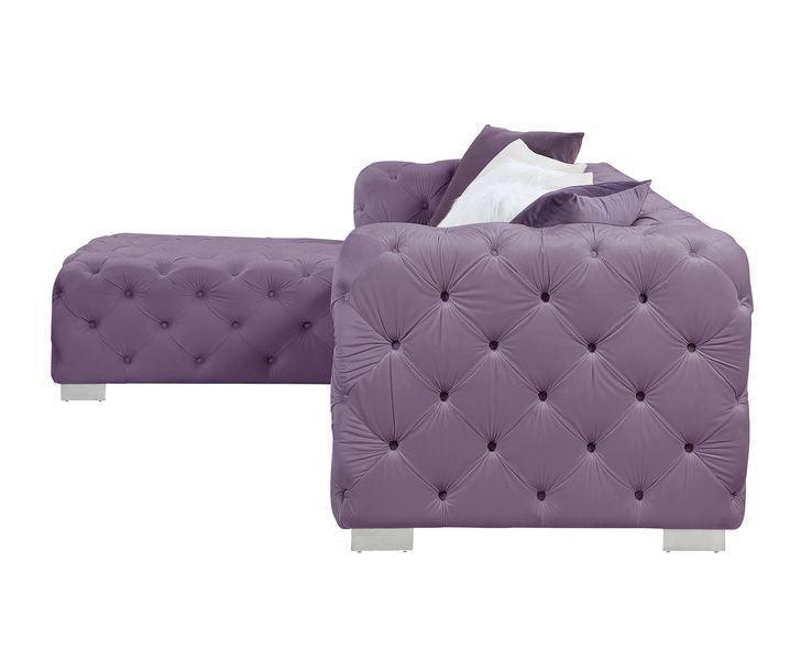 ACME Qokmis Sectional Sofa w/6 Pillows,  Purple Velvet