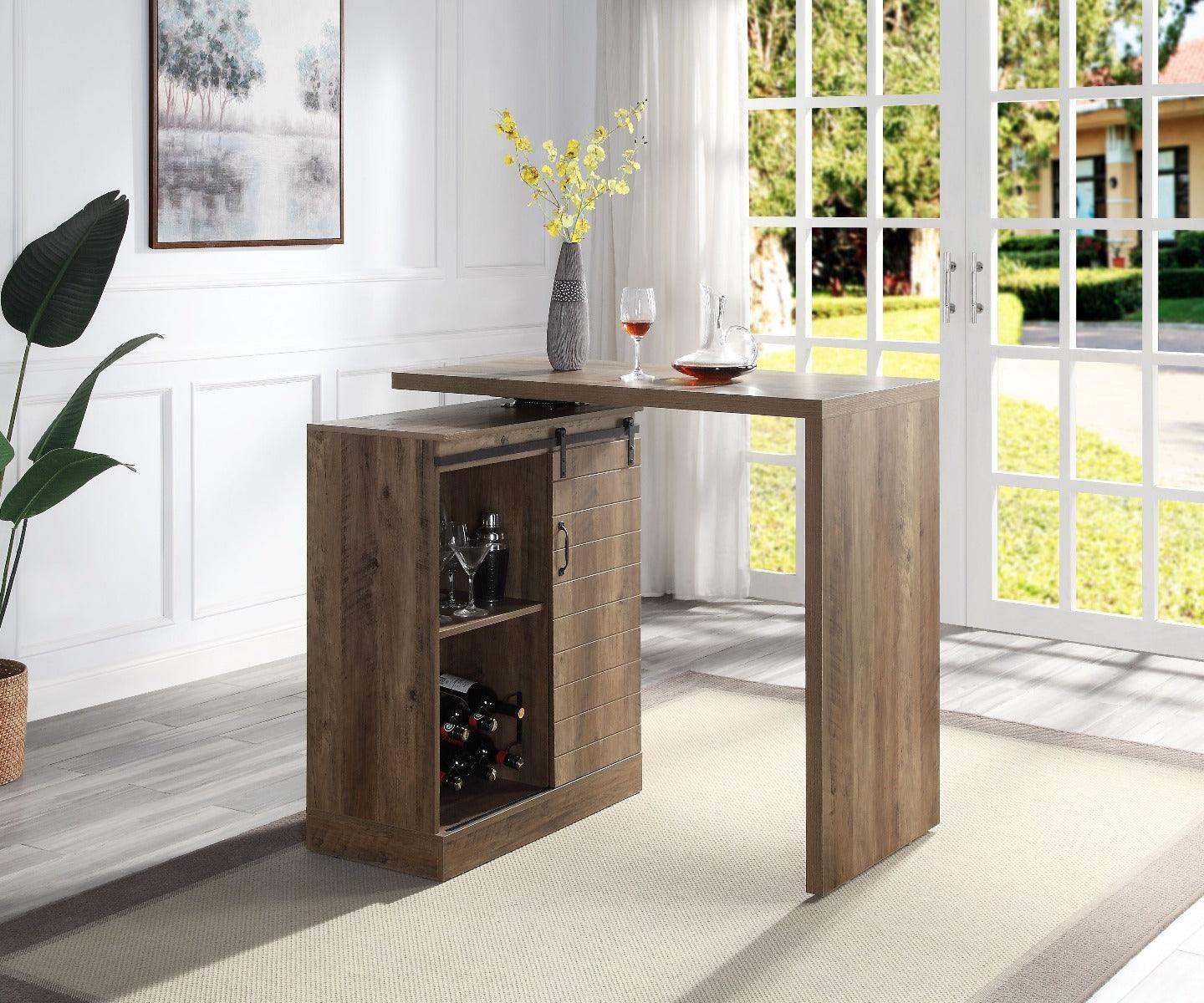 ACME Quillon Bar Table, Rustic Oak Finish