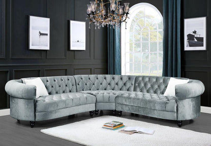 ACME Qulan Sectional Sofa w/2 Pillows, Light Blue Velvet