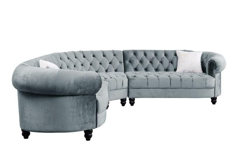 ACME Qulan Sectional Sofa w/2 Pillows, Light Blue Velvet