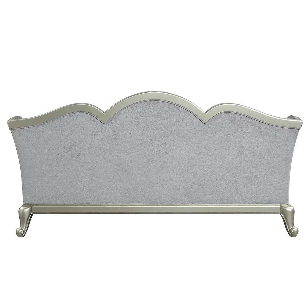 ACME Qunsia Sofa w/5 Pillows, Light Gray Linen & Champagne Finish