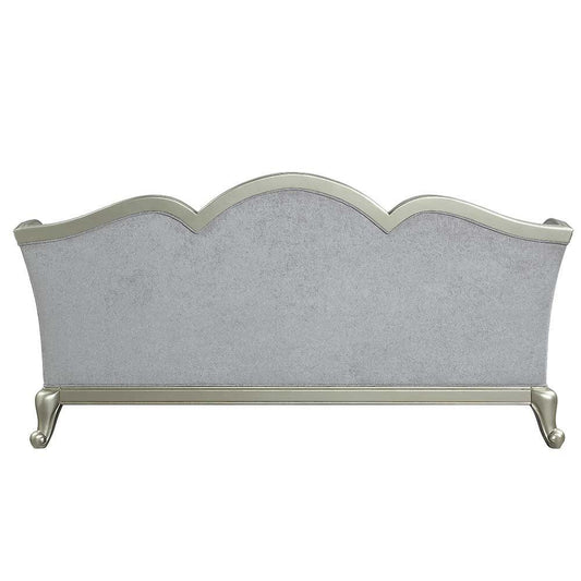 ACME Qunsia Sofa w/5 Pillows, Light Gray Linen & Champagne Finish