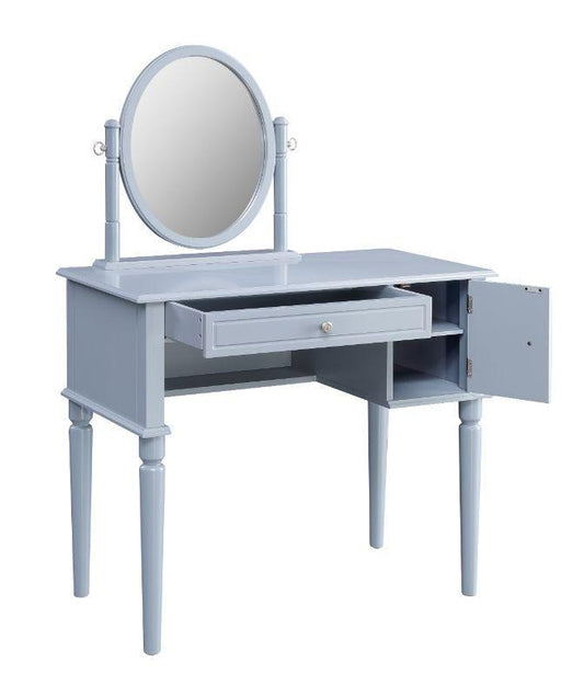 ACME Rabila Vanity Set, Cream Fabric & Gray Finish