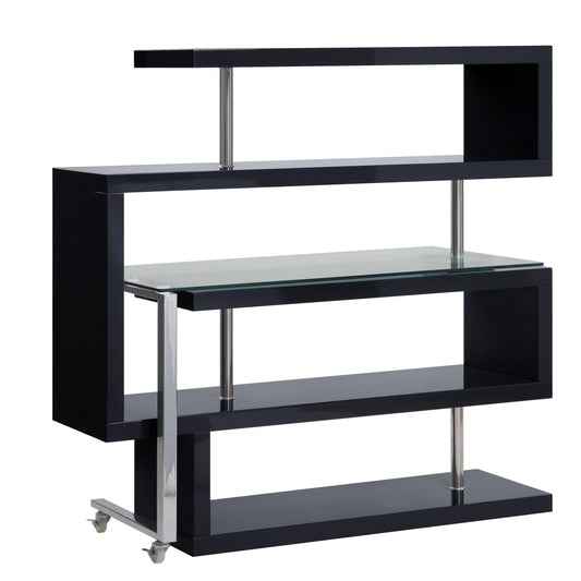 ACME Raceloma Writing Desk w/Shelf, Clear Glass, Chrome & Black High Gloss Finish