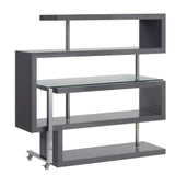 ACME Raceloma Writing Desk w/Shelf, Clear Glass, Chrome & Gray High Gloss Finish