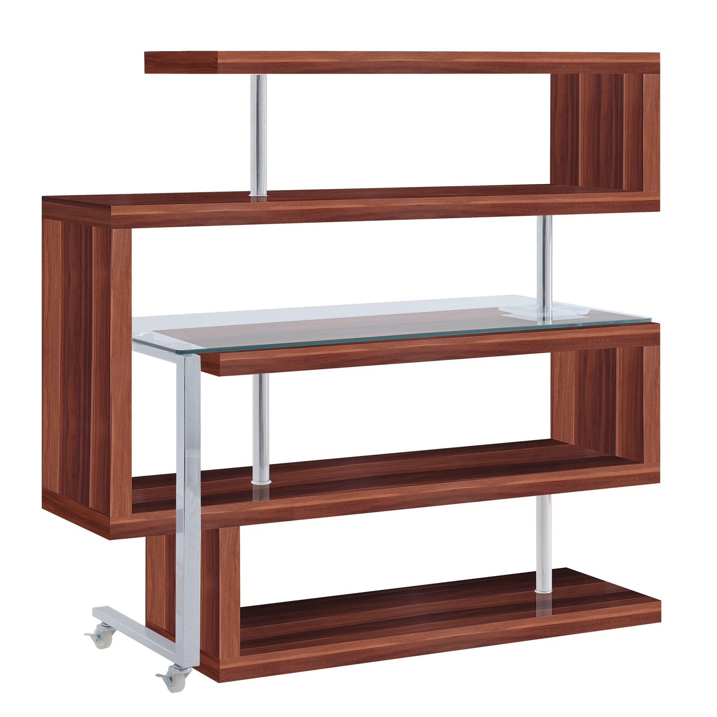 ACME Raceloma Writing Desk w/Shelf, Clear Glass, Chrome & Walnut High Gloss Finish