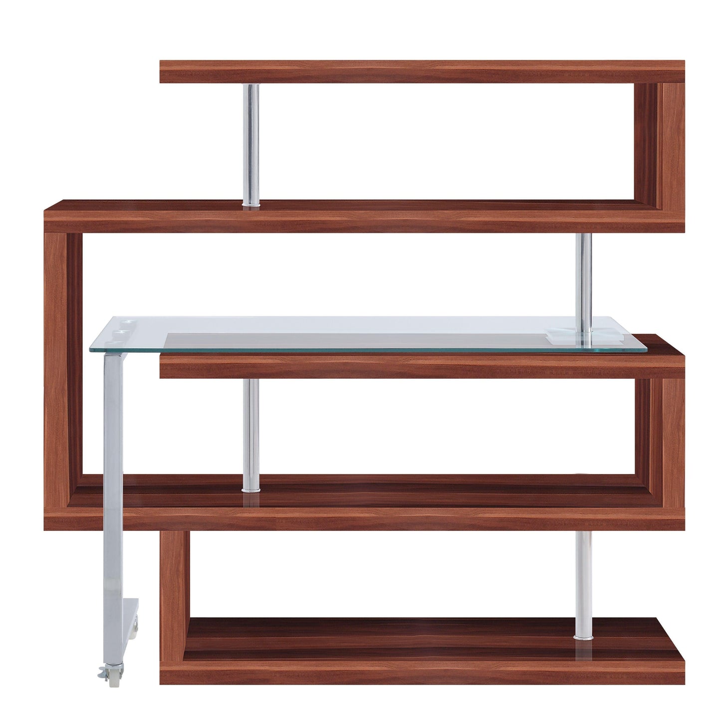 ACME Raceloma Writing Desk w/Shelf, Clear Glass, Chrome & Walnut High Gloss Finish