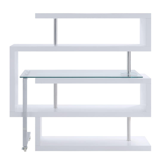 ACME Raceloma Writing Desk w/Shelf, Clear Glass, Chrome & White High Gloss Finish