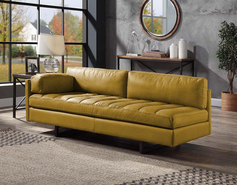 ACME Radia Sofa w/Pillow, Turmeric Top Grain Leather