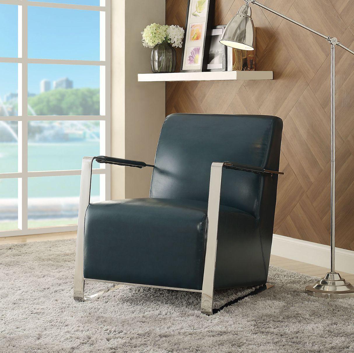 ACME Rafael Accent Chair, Teal PU & Stainless Steel