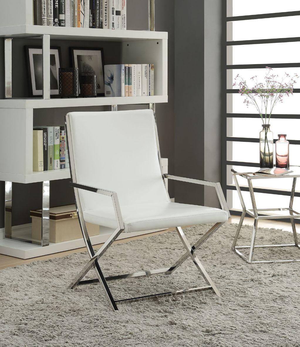 ACME Rafael Accent Chair, White PU & SS