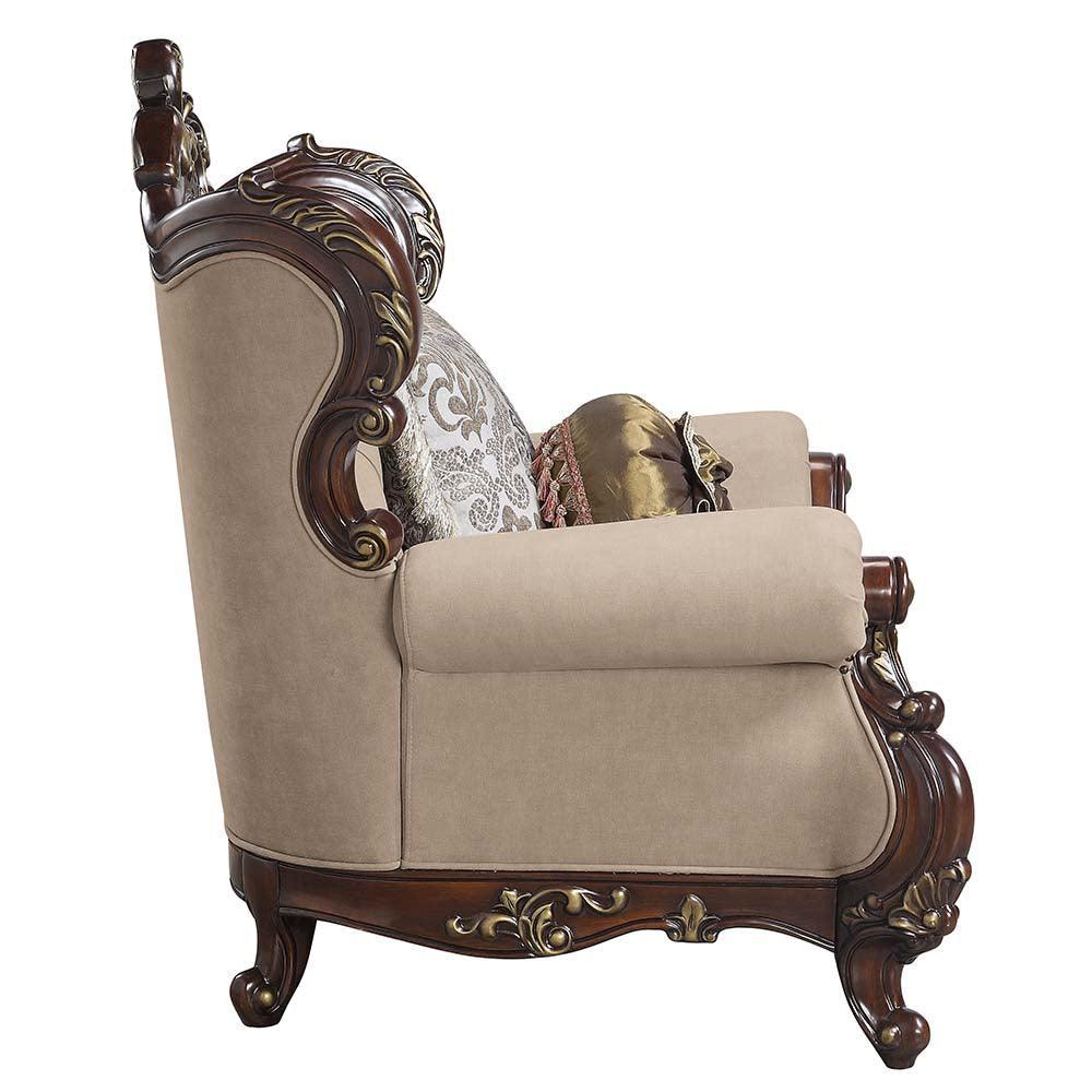 ACME Ragnar Chair w/2 Pillows, Light Brown Linen & Cherry Finish