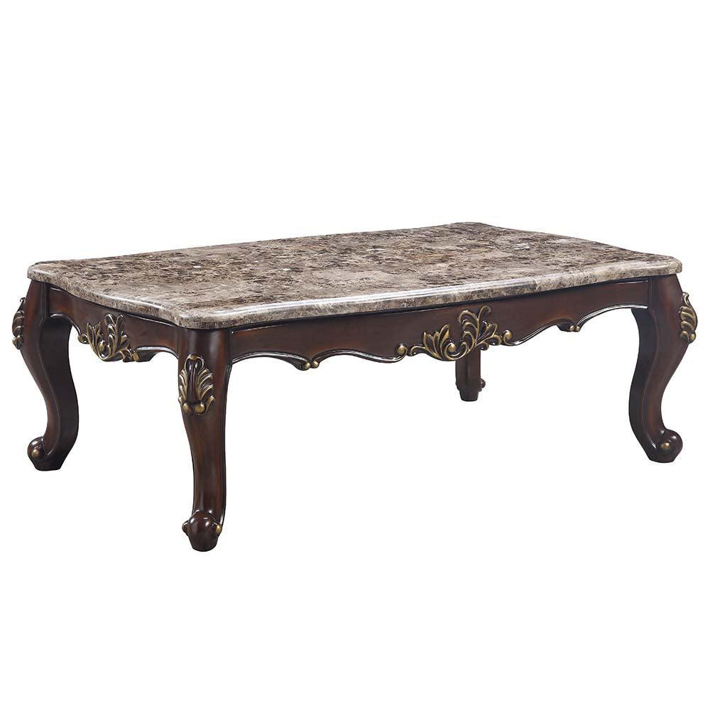 ACME Ragnar Coffee Table, Marble Top & Cherry Finish