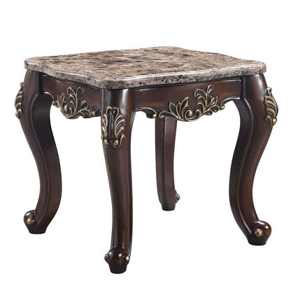 ACME Ragnar End Table , Marble Top & Cherry Finish